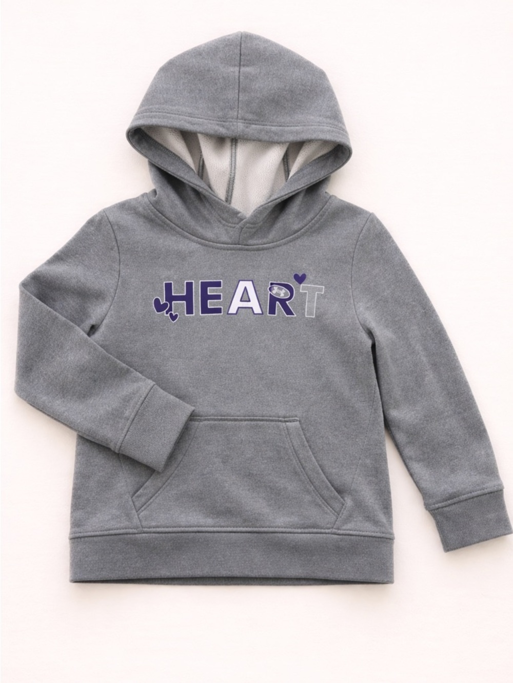 Under Armour Girls Gray Hooded Sweatshirt with Purple 'HEART' Graphic